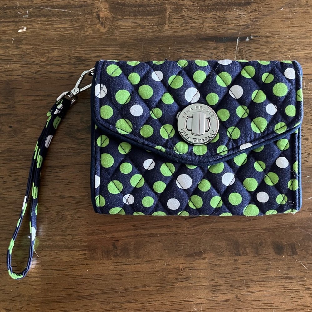 Vera Bradley Quilted Wristlet in Green and Blue